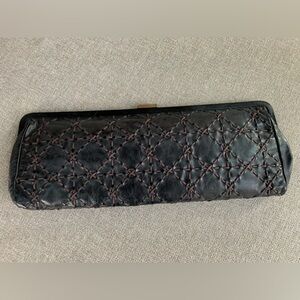 HOBO International Leather Black Clutch w/whipstitching detail